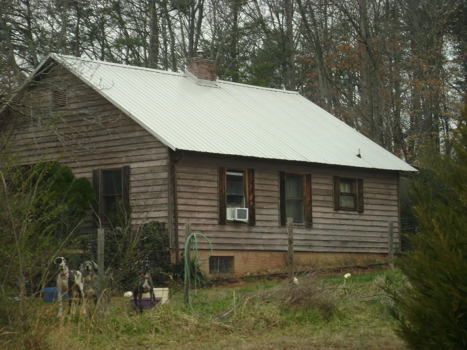 White metal roof on an old wood sided farmhouse, from a Metal Roof Installation job in Church Creek